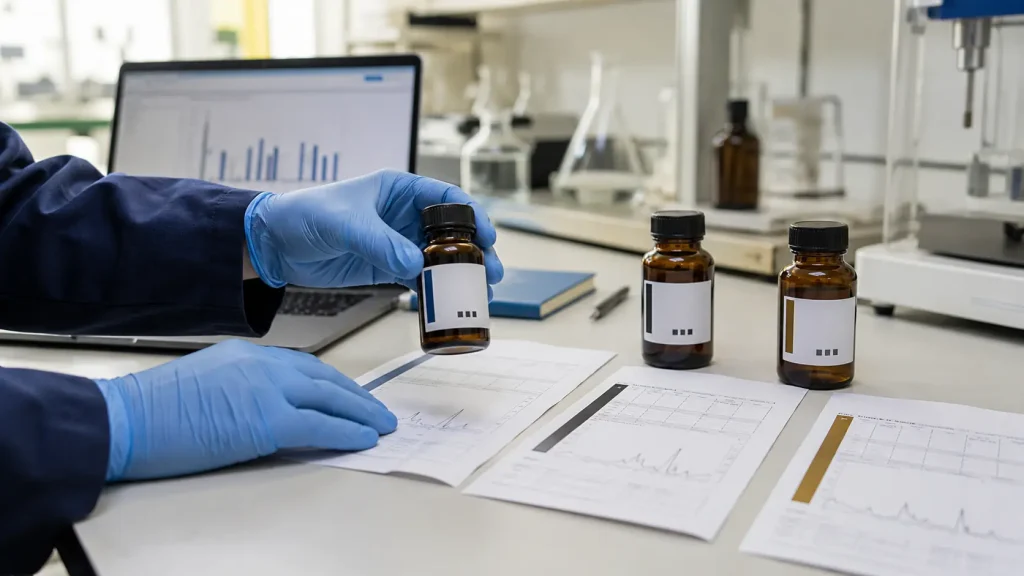 Chemical batch samples and test results compared for quality consistency